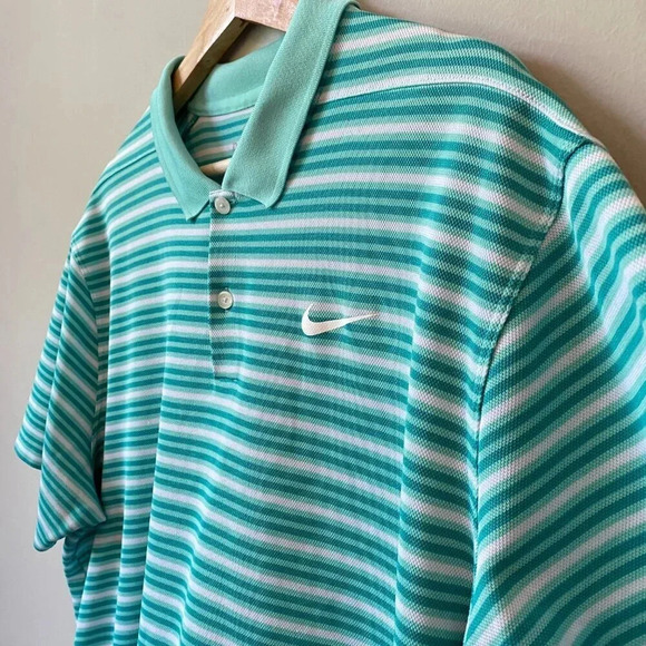 Nike Men's Size XL Short Sleeve Dri-FIT Victory Striped Golf Polo Shirt Aqua - Picture 11 of 16